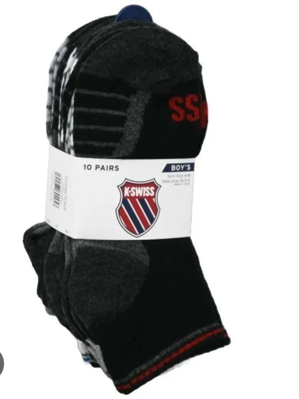 K-Swiss Boys' Black, Gray & Red Low-Cut Athletic Socks - 10 Pack